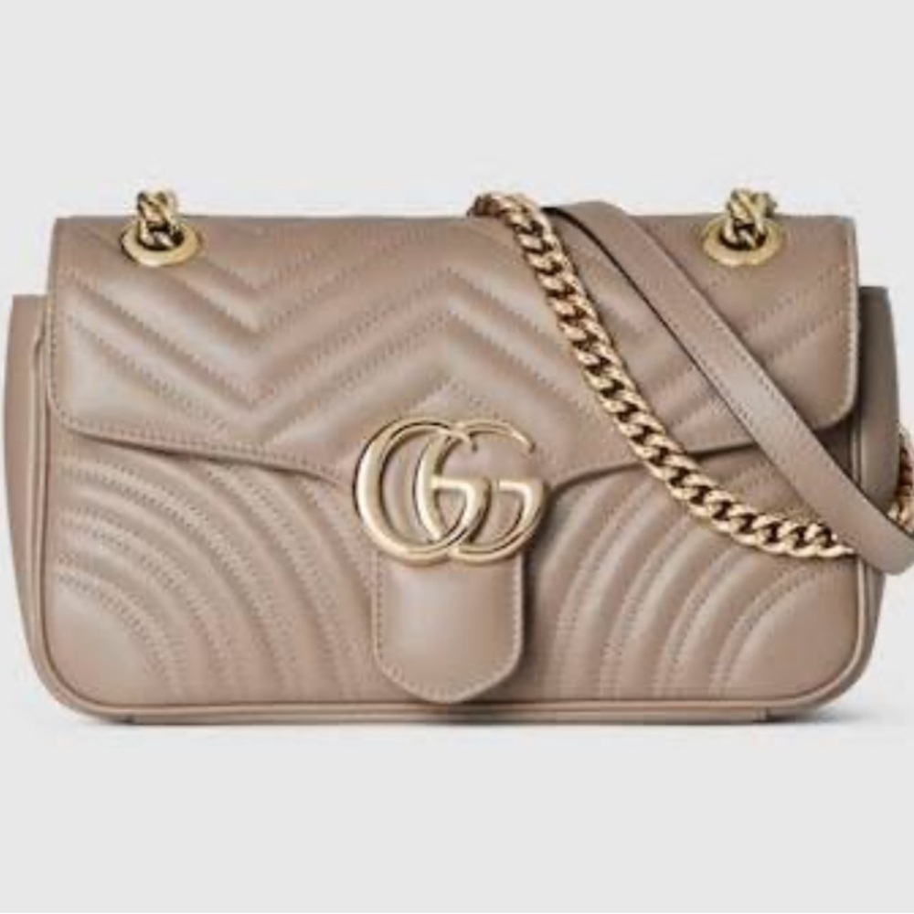 Like New Gucci GG Marmont Medium Taupe Shoulder Bag